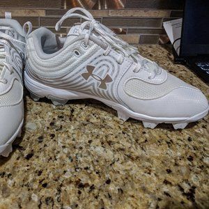 Women's White/Silver UA Glyde RM Softball Cleats